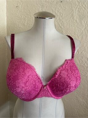 Victoria’s Secret Rhinestone Shine Strap Pink LACE Dream Angels Lined Demi Bra